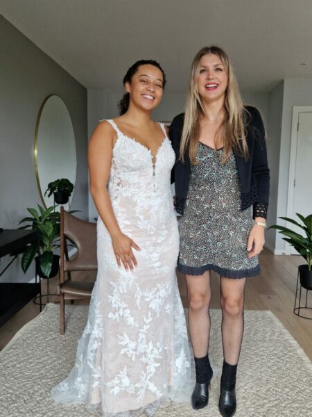 Demi from Love is Blind UK with Caroline from Evelie