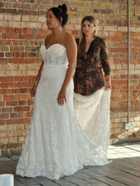 Marie from Love is Blind UK with Caroline from Evelie outside the changing room in the TV Studio