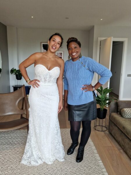 Marie from Love is Blind UK with Marie from Evelie during her alteration appointment