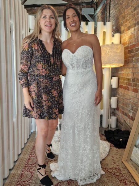 Marie from Love is Blind UK with Caroline from Evelie in the changing room