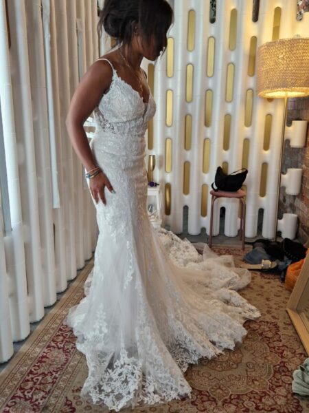 Nicole from Love is Blind in the changing room wearing her wedding dress 