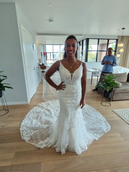 Nicole from Love is Blind  wearing her wedding dress during her alteration appointment